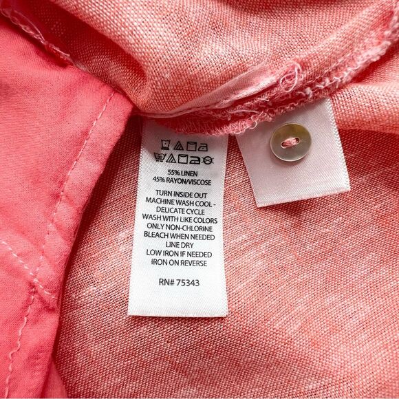 Tahari Linen Blend Coral Button Up Cover Up Shirt Dress Large - Picture 10 of 10
